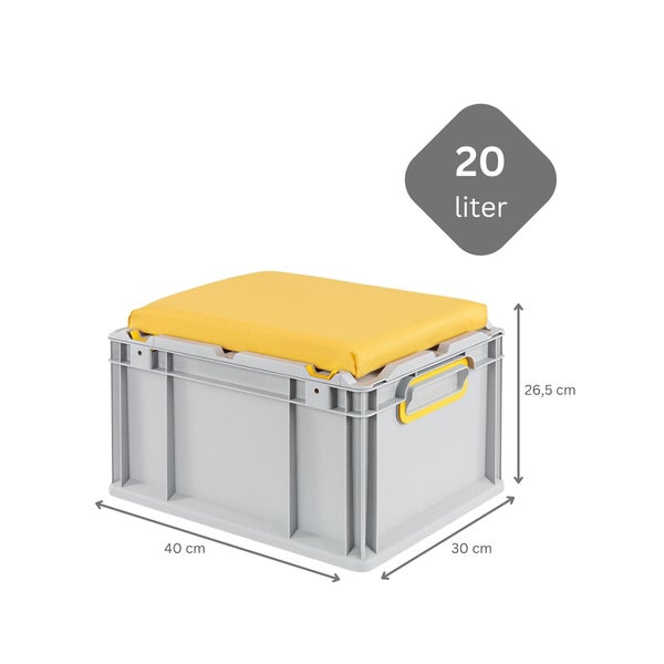 PROREGAL Eurobox NextGen Seat Box Gelb HxBxT 26,5 x 30 x 40 cm 20 Liter Griffe Geschlossen Eurobehälter Sitzbox Transportbox