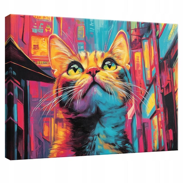 Bilder Abstrakt Katze Pop Art Leinwandbild Wandbild Wanddeko Wohnzimmer 100X70 cm