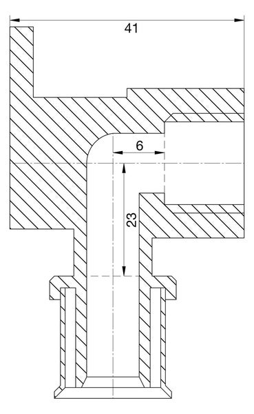 Technische Zeichnung eines Rohrverbinders im Querschnitt mit den Maßangaben 41, 6 und 23.