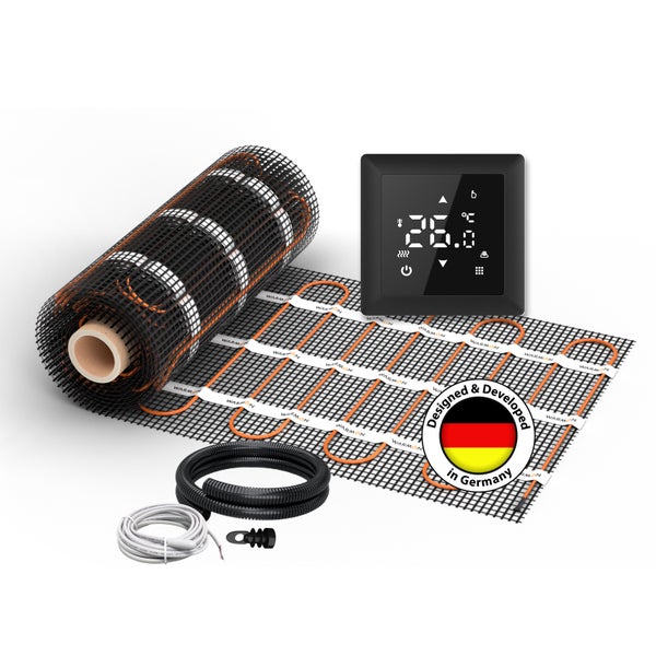Fußbodenheizungsmatte mit Temperaturregler, Kabel und Installationszubehör