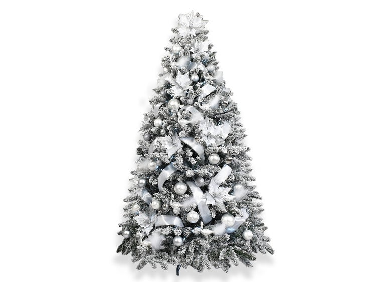 Künstlicher Weihnachtsbaum mit Schnee DELUXE Viola 210cm, Tannenbaum Christbaum Kunstbaum Dekobaum mit Metallständer