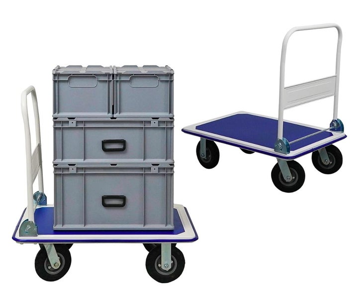 PROREGAL Faltbarer Transportwagen BIG RHINO HxBxT 96 x 90 x 60 cm Tragkraft 300 kg Luftbereifung Rad-Ø 20,3 cm Blau-Grau