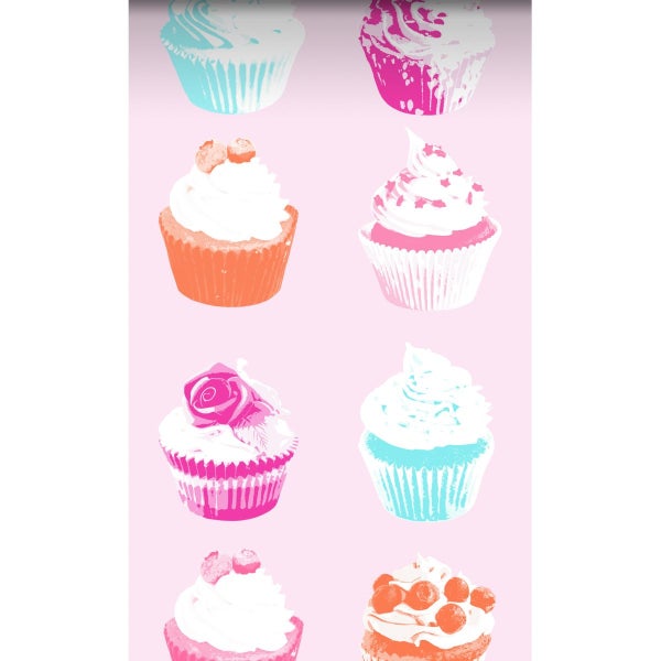 ESTAhome XXL-Vliestapete Cupcakes Rosa, Blau, Weiß und Orange - 50 x 900 cm - 158715