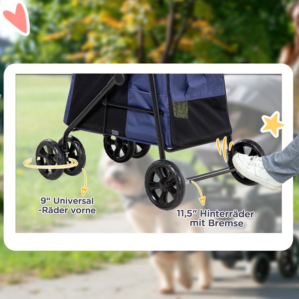PawHut Hundewagen, 102L x 62B x 105H cm, Oxford-Gewebe, Stahl, Blau