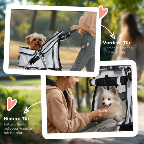 PawHut Hundewagen, 75L x 45B x 97H cm, 600D Oxford, Nylon-Netzgitter, Silber