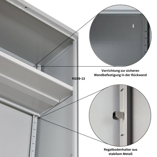 PROREGAL Stahlschrank Bee 6 Fachböden HxBxT 195 x 92 x 50 cm Pulverbeschichtetes & Verstärktes Fachbodenmaterial Grau & Lichtbau