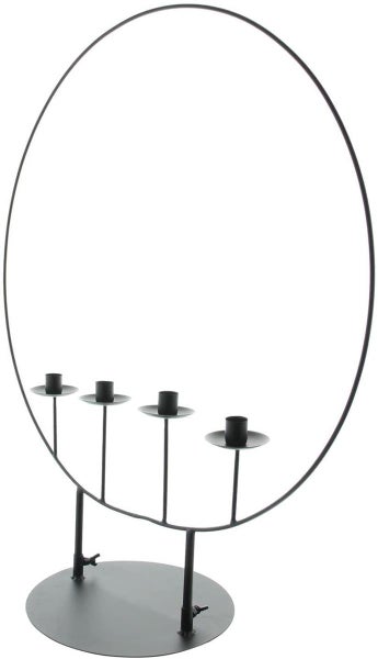 Dekoleidenschaft Kerzenhalter Circle aus Metall, schwarz, für 4 Kerzen, 70 cm hoch, Kerzenständer
