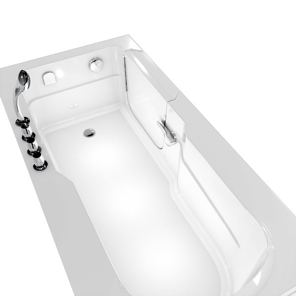 Rechteckige Badewanne mit Wannenträger, Armatur und Duschabtrennung