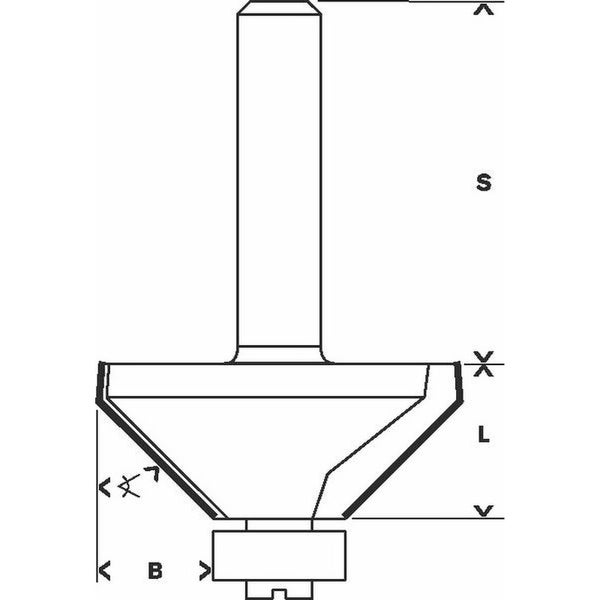 Bosch Fasefräser 1/4 Ø 34,9 mm B 13 mm L 14,7 mm G 56 mm 45° - 2608628416