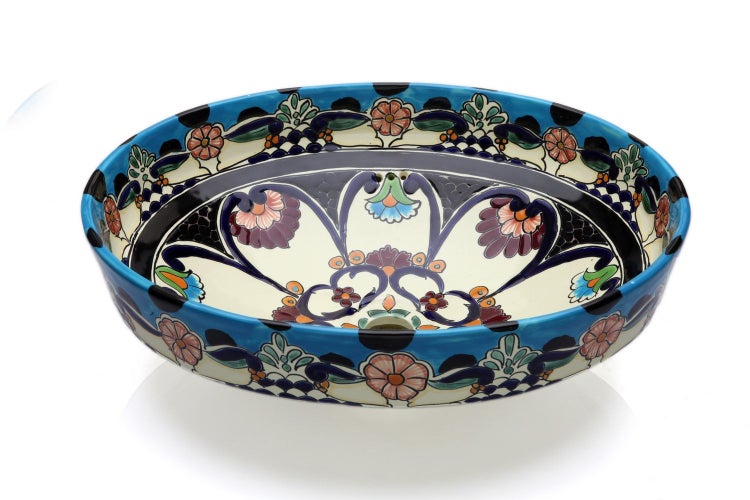 Ovales Keramikwaschbecken mit floralem Muster