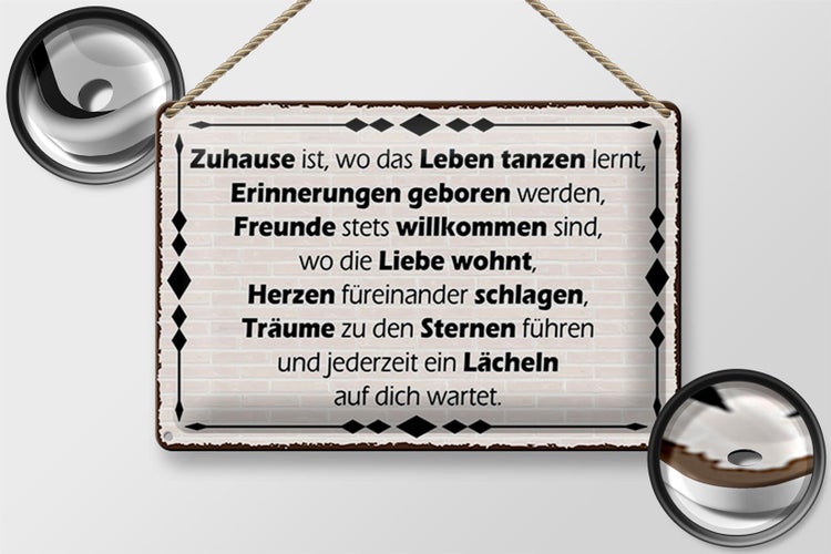 Blechschild Spruch 30x20cm Zuhause ist wo Leben tanzen lernt