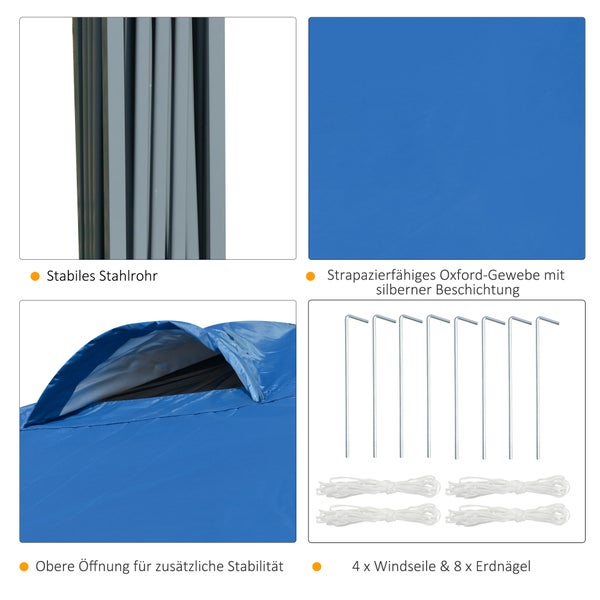 Outsunny Pavillon ca. 3x3m, wasserdicht Stabil Winterfest Pop-up Faltpavillon, UV Schutz, Faltbar Partyzelt, Gartenzelt mit Tasche, Gartenpavillon für Camping Garten, Blau