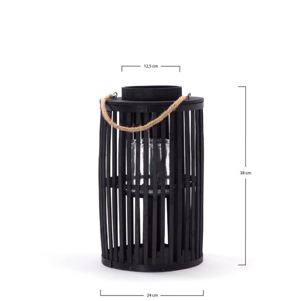 Laterne Midnight 40 Bambus, mit Windlicht-Glaseinsatz schwarz