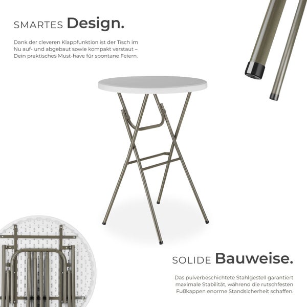 Klapptisch mit Stahlgestell und runder Tischplatte