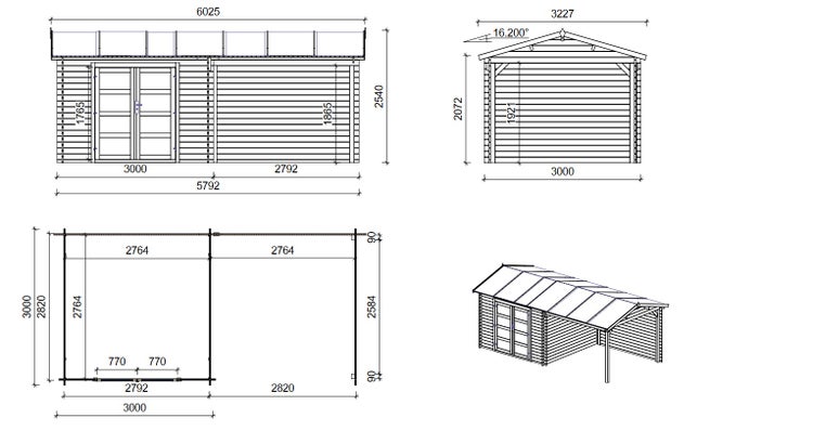 Gartenhaus, Gerätehaus 17,40m2 - 5,79x3m - 28mm - Imprägniert