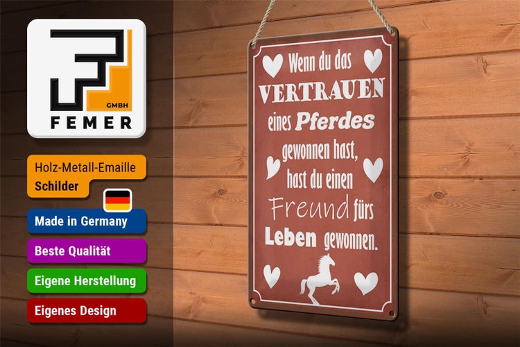 Blechschild Spruch 20x30cm Vertrauen eines Pferdes Freund