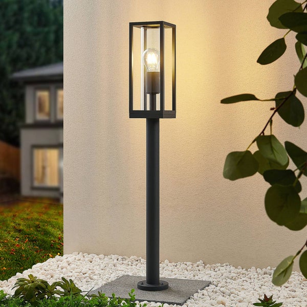 Lindby Außenleuchte Giavanna (spritzwassergeschützt (Modern) in Schwarz aus Aluminium (1 flammig, E27) - Wegeleuchte Pollerleuchte Wegelampe Sockelleuchte