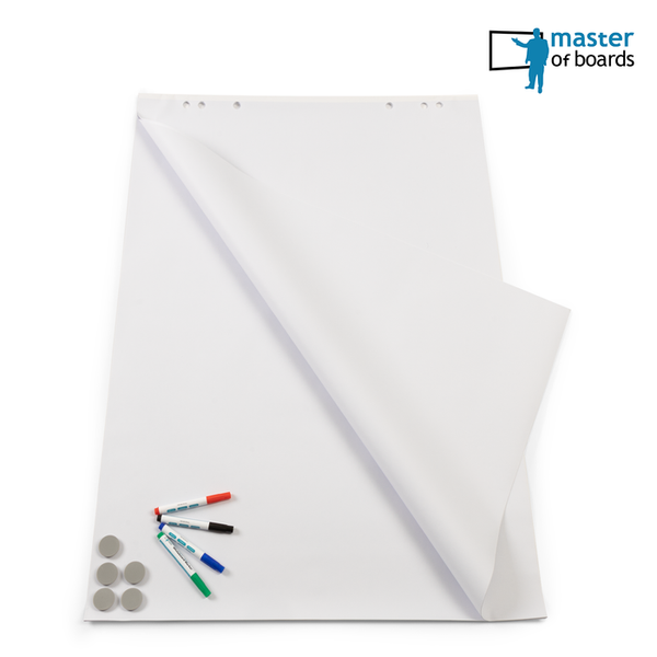 Flipchart-Block mit vier Markern und fünf Magneten, Master of Boards Logo