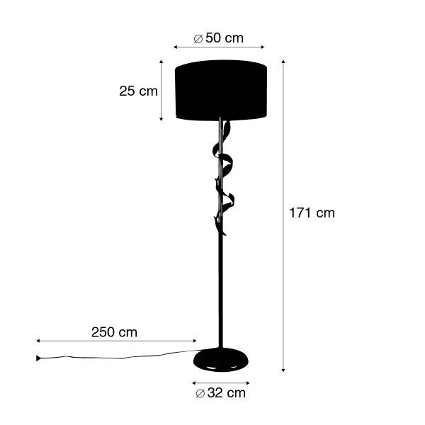 Abmessungen einer Stehlampe mit Schirm, Höhe 171 cm