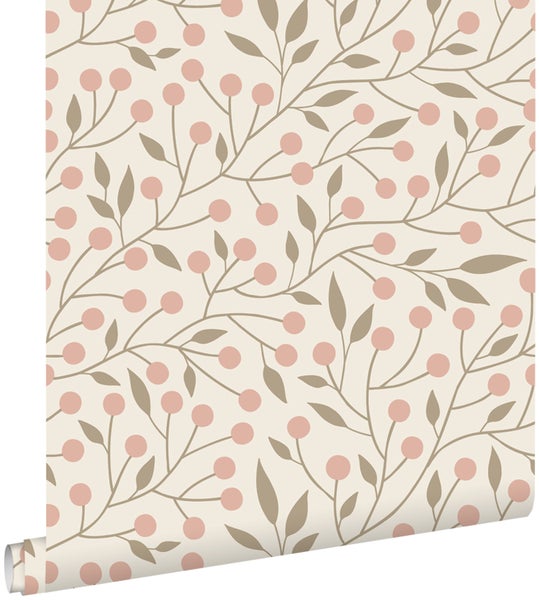 Tapetenrolle mit floralem Muster aus Blättern und Beeren