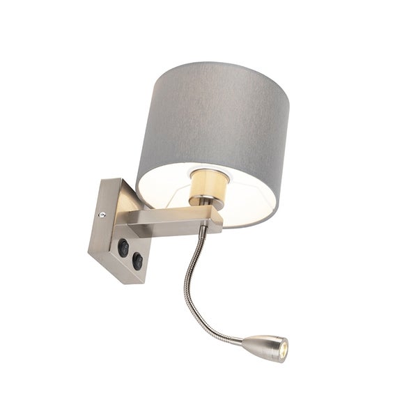 Wandleuchte mit Leselampe und grauem Lampenschirm