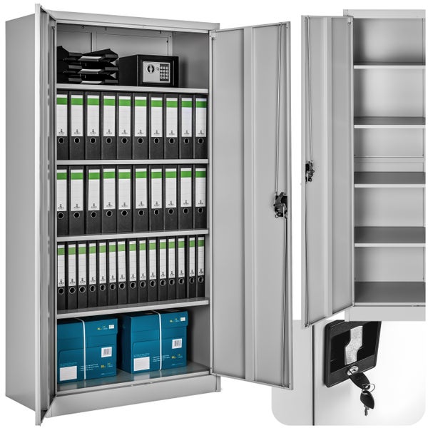 Aktenschrank tectake Blain 180 x 80 x 40 cm aus pulverbeschichtetem Stahl grau