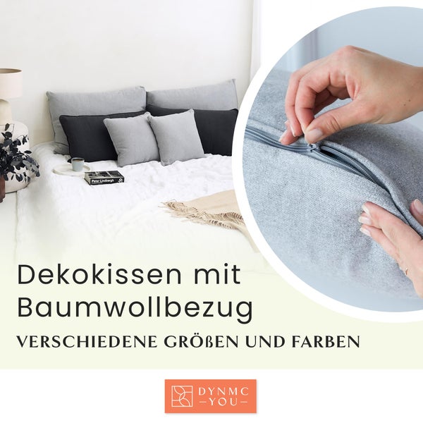 Modernes Sofakissen 2er Set 60x80 mit weichem OEKO-TEX-Baumwoll-Bezug - Bequeme Dekokissen mit mittelharter Füllung - Perfekt als dekoratives Rückenkissen - Premium Couchkissen groß, grau by DYNMC YOU