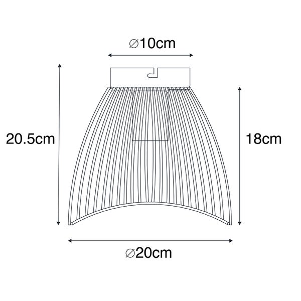 Technische Zeichnung einer Pendelleuchte mit den Maßen: 20,5 cm Höhe, 20 cm Durchmesser unten und 10 cm Durchmesser oben.