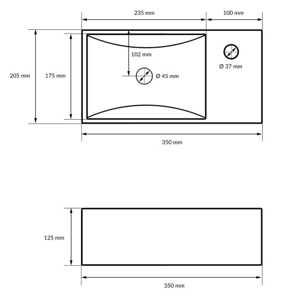 ECD Germany Waschbecken Waschtisch Keramik Weiß 350x205x125 mm Eckig, inkl. Ablaufgarnitur, Hahnloch rechts, Aufsatzbecken Aufsatzwaschbecken Handwaschbecken Aufsatzwaschtisch Waschschale Waschplatz