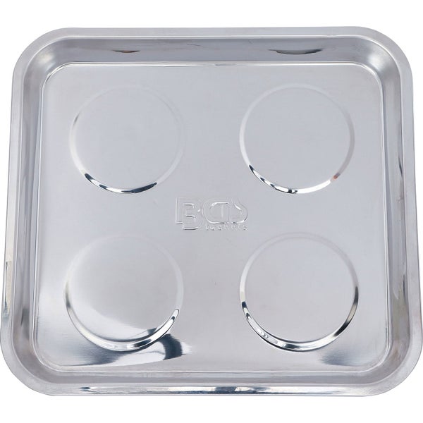 Quadratische Magnetschale aus rostfreiem Edelstahl von BGS technic mit vier Magneten für Kleinteile.