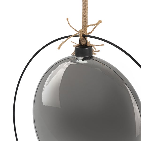 ECD Germany LED-Weihnachtskugel Ø18cm, 40 LEDs, 80cm Seil, Deko Leuchtkugel zum Hängen, Warmweiß, Schwarz, Glaskugel mit Beleuchtung & Metallring, batteriebetrieb + Timer, Innen, Kugel Weihnachtsdeko