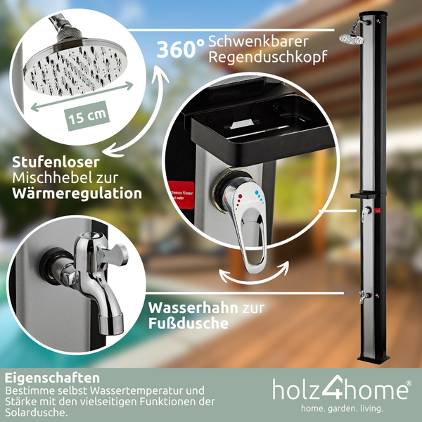 holz4home Solardusche mit Wasserspeicher für Garte Pool und Camping Gartendusche Inklusive Schutzhülle 40 Liter