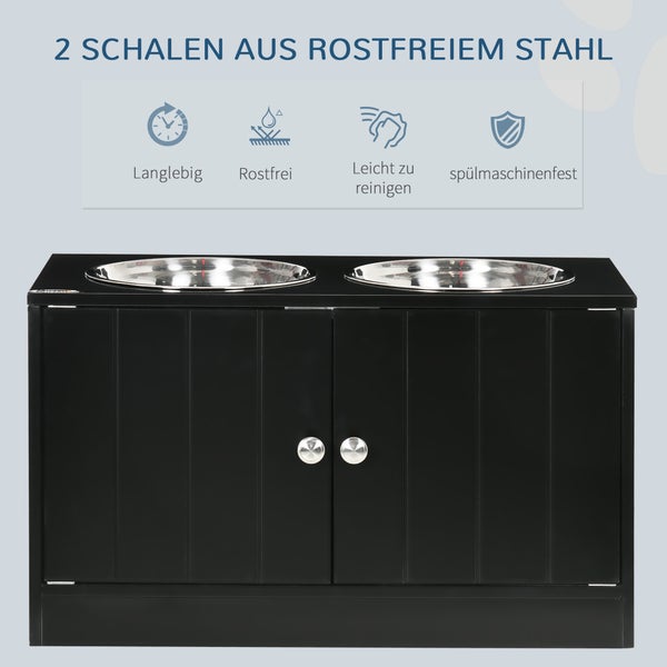 PawHut Hundenäpfe, Erhöhte Futterstation mit 2 Edelstahlschüsseln, Hundenapfständer mit 44L Stauraum, Magnettüren, Fressnapf, Wassernapf für große Hunde, Schwarz