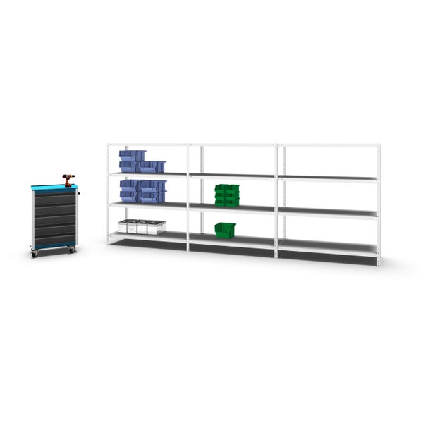 PROREGAL Fachbodenregal Schraubsystem Medium-Duty Grundregal HxBxT 150 x 130 x 50 cm 4 Ebenen Fachlast 200 kg Beidseitig Nutzbar Lichtgrau