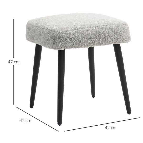 HOMCOM Fußhocker Sitzhocker Quadratischer Schminkhocker Fußstütze mit Kaschmir-Optik, Stahlbeine, für Wohnzimmer, Schlafzimmer, Hellgrau, 42 x 42 x 47 cm