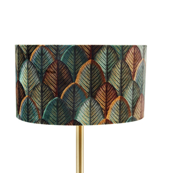 Stehleuchte mit Blattmuster und goldenem Gestell