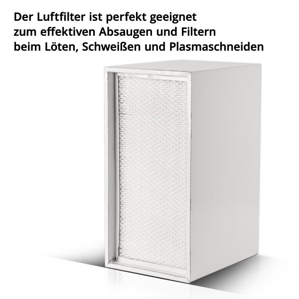 Rechteckiger Luftfilter für Löten, Schweißen und Plasmaschneiden mit feinmaschigem Gitter.
