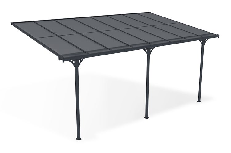 Terrassenüberdachung garten alu Grau KLEO - Höhe verstellbar 495x300x225/270 cm - mit Polycarbonat Dach Grau halbtransparent 6mm Auch Pergola/Carport