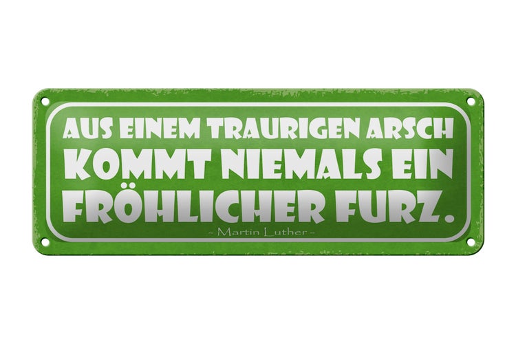 Blechschild Spruch 27x10cm aus traurigem Arsch kommt nie Dekoration