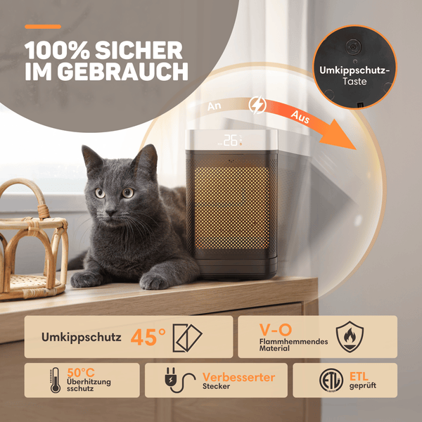 Vulpes Goods Elektrischer Heizlüfter - Keramik Heizlüfter - 1500W - Thermostat