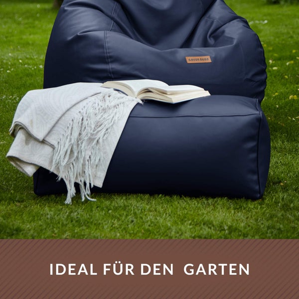 Green Bean Sitzhocker aus Kunstleder - Pouf mit EPS Perlen Füllung - 70 x 33 x 28cm - perfekte Ergänzung zum Sitzsack - Sitzwürfel Sitzkissen Hocker Fußhocker - Dunkelblau