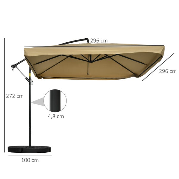 Outsunny Ampelschirm, Sonnenschirm mit Netzseiten, 295 x 295 cm, Stahl, Polyester, Beige
