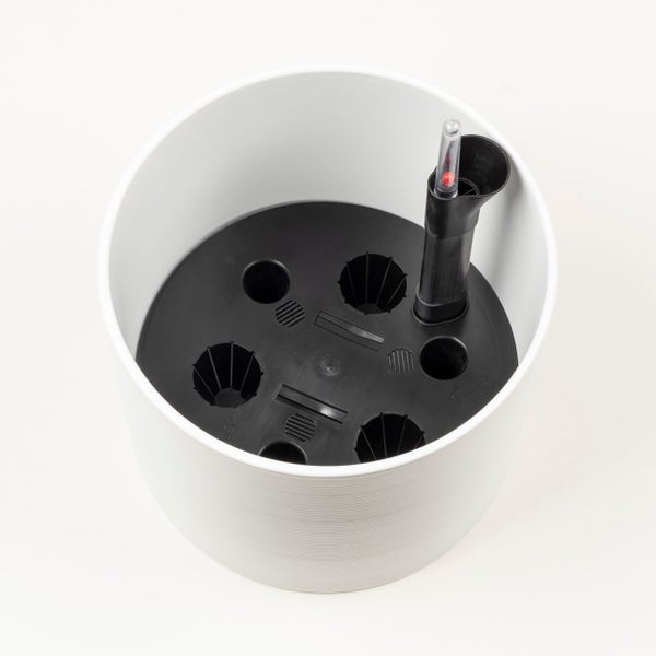 Scheurich Wateringsystem 23, Blumentopf mit Bewässerungsanzeige/ Gießanzeigr/Bewässerungssystem aus Keramik Farbe: Glass Grey inkl. Wateringsystem, 23 cm Durchmesser, 21 cm hoch, 7,4 l Vol.