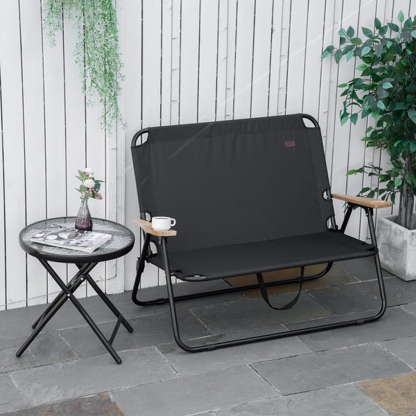 Outsunny Campingstuhl 2-Sitzer klappbar tragbar Gartenstuhl Regiestuhl Klappstuhl mit Getränkehalter für Outdoor Picknick Wandern max. Belastung 160 kg Schwarz 114 x 67 x 80 cm