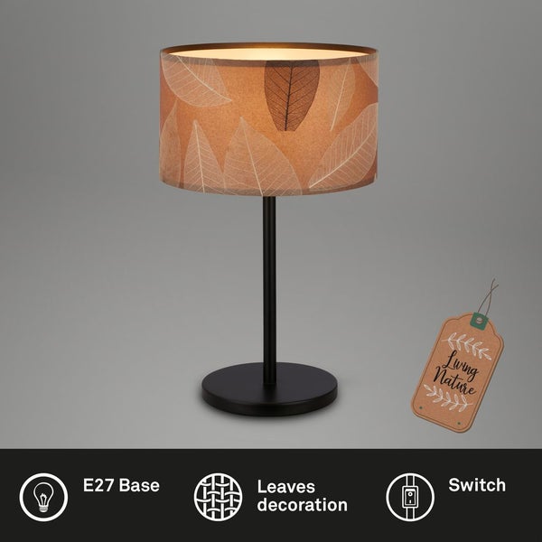 Briloner Mata Tischlampe, Blätterdekor, Kabelschalter, Boho-Stil, E27 Fassung, Caffefarben, Ø25 x 41,5 cm