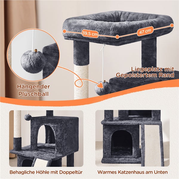 Katzenbaum mit gepolsterter Liegefläche, Kratzsäule und Spielzeugball