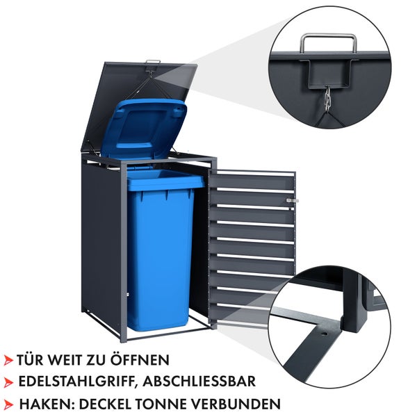 FLOORDIREKT Mülltonnenbox Johan Edelstahlrahmen und Holzdekor 68 x 80 x 116 cm - 1 Tür