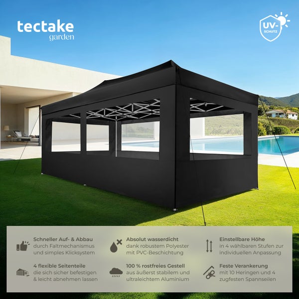 Pavillon tectake Viola inklusive Spannseile, Heringe und Tragetasche mit Aluminiumgestell schwarz
