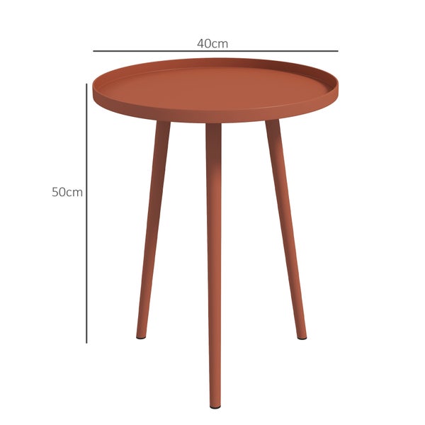 Outsunny Beistelltisch Garten, wetterfester Gartentisch mit erhöhtem Rand, Balkontisch aus Stahl, runder Kaffeetisch 20kg belastbar, Ø40x50H cm, Sofatisch für Outdoor Indoor Balkon Terrasse Rot