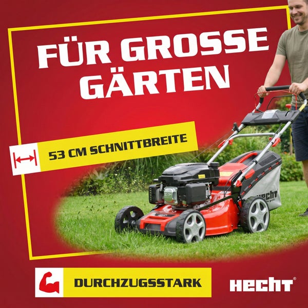Benzinrasenmäher mit 53 Zentimeter Schnittbreite für große Gärten